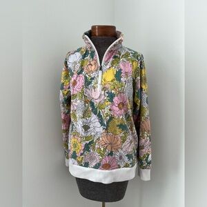 Vera Bradley Floral 3/4 Zip Pullover Top M- Pink Green Pockets Casual